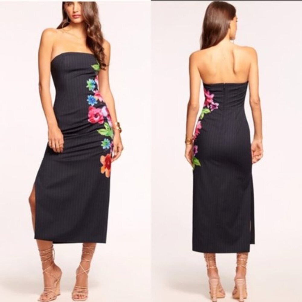 Ramy Brook, Magnolia Embellished Midi Dress in Navy Pinstripe